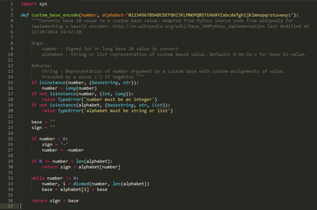 Code showing base number programming examples