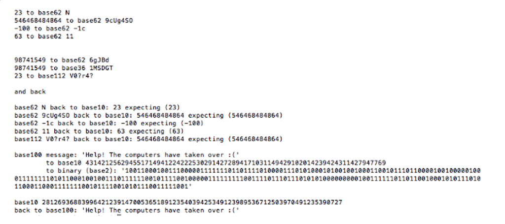 Code showing base number programming examples